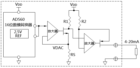 增加一級電流轉換電路,將電流源輸出改為低端輸出 增加一級電流轉換電路,將電流源輸出改為低端輸出