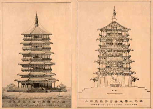 梁思成手繪圖:應縣木塔 梁思成手繪圖:應縣木塔