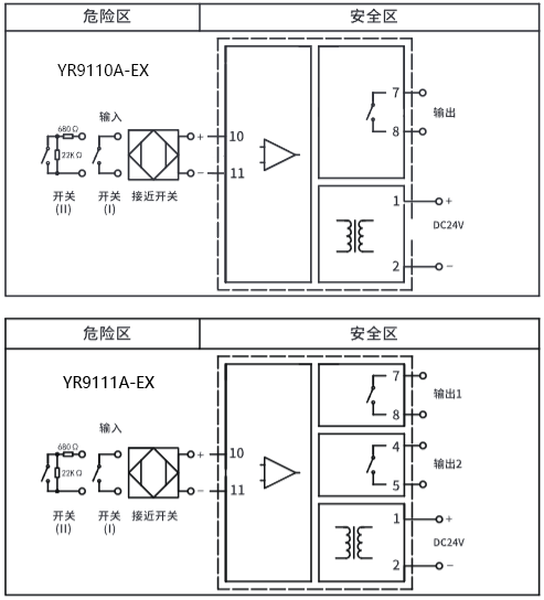 一入二出開關量安全柵接線圖 一入二出開關量安全柵接線圖
